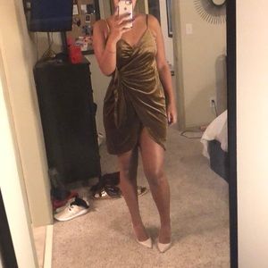 House of CB brown velvet wrap dress